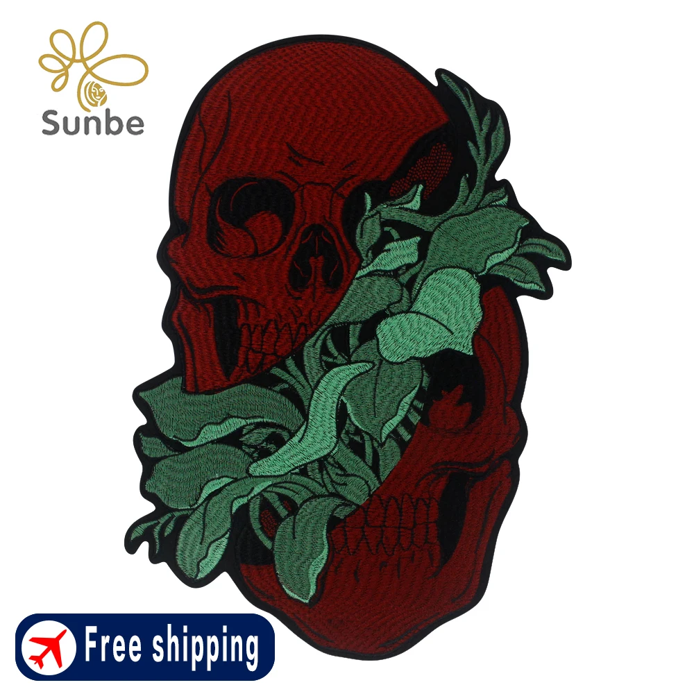 Red Horror Skull Iron On Patches Punk Embroidered Badge Fabric Applique Repair Patch DIY Accessories for Garment Backpacks Hats