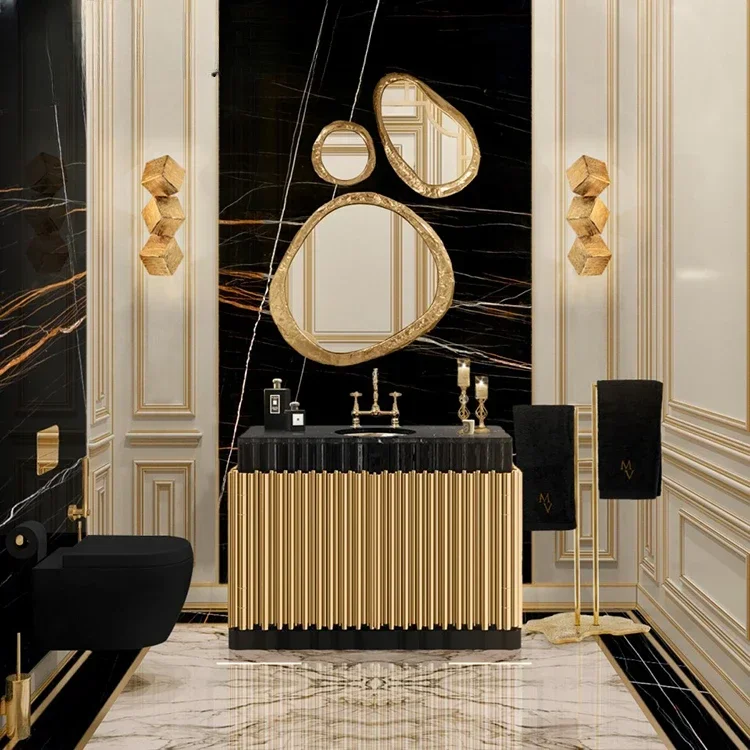 cheap price bathroom makeup wall mirror living room gold metal edge decor mirror for home