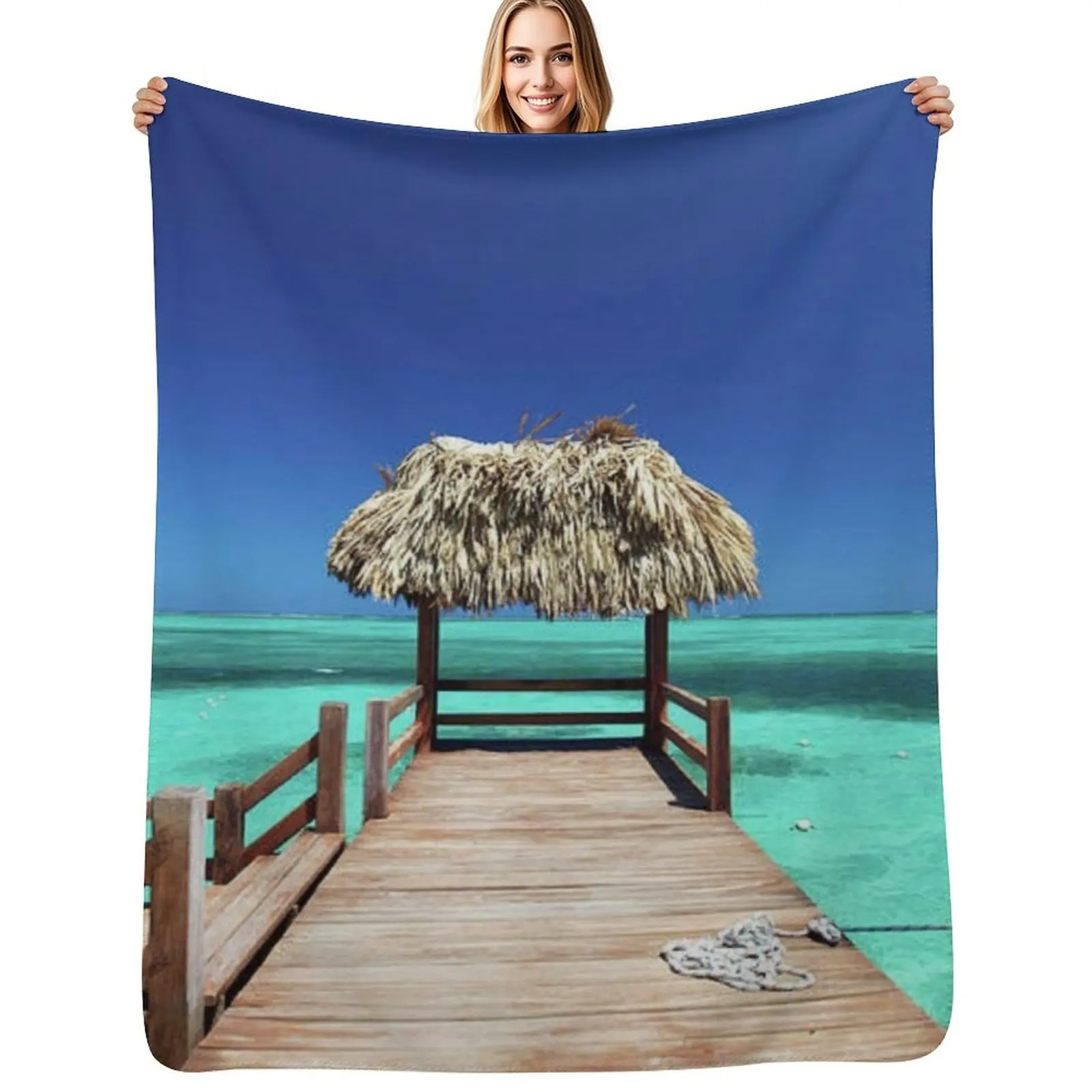 A small pier with a hut Throw Blanket Luxury Throw Thin Bed Fashionable Luxury Designer Comforter Sofa Throw Blankets