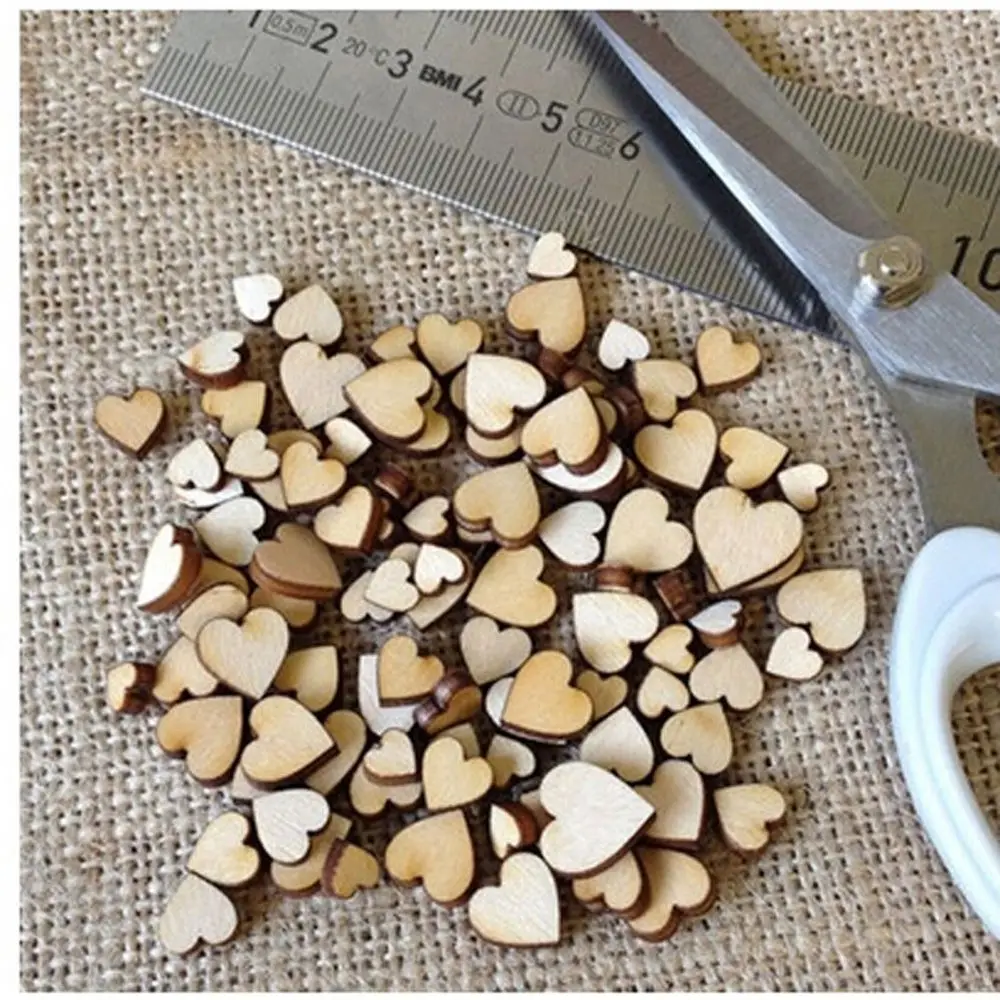 100PCS 4 Sizes Rustic DIY Crafts Accessories Table Scatter Wedding Decor Wooden Love Heart