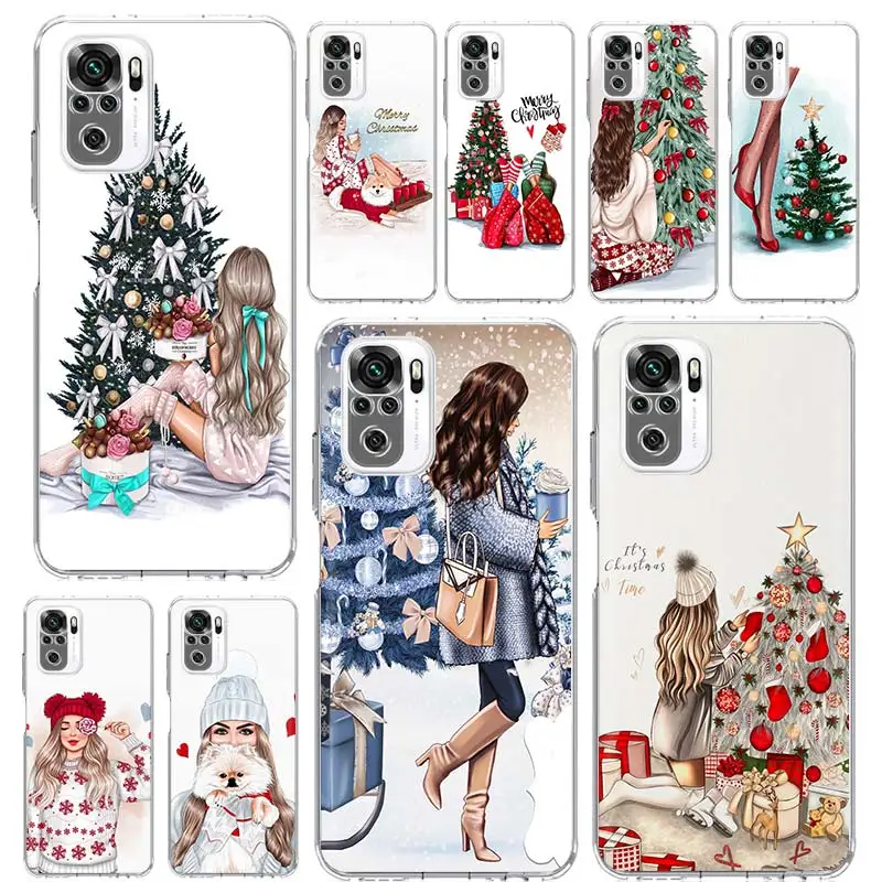 Cute Christmas Girls Phone Case Coque For Xiaomi Redmi Note 13 12S 12 11 11S 11T 11E 10 Pro Plus 10S 9 9S 9T 8 8T Global 7 Cover