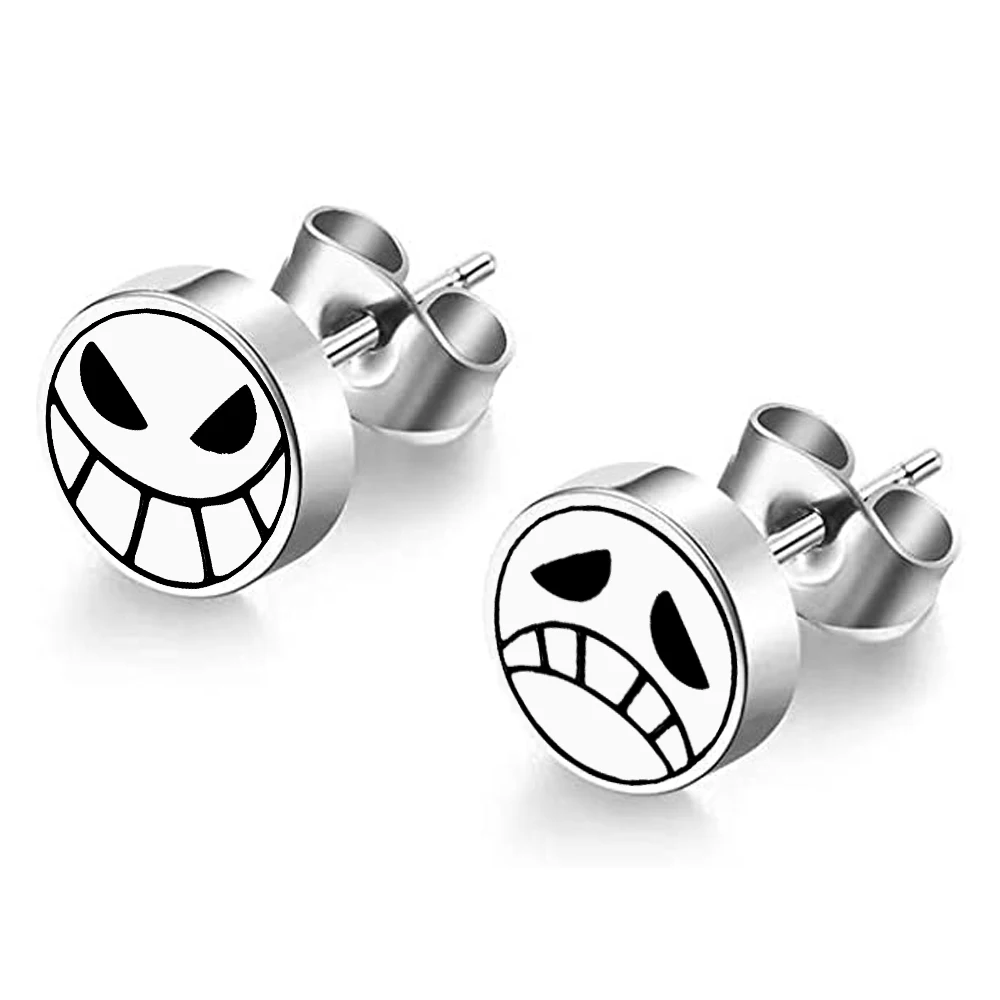 One Piece Anime Cosplay Jewelry Stainless Steel Stud Earrings For Women Men Character Ace Face Earring Fashion Accessories