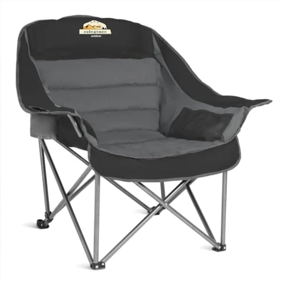 

Oversized XL Padded Camping Chair Wide Heavy Duty Lawn Chairs Support 450 LBS Portable Folding Giant Camp Chair with Side Pocke