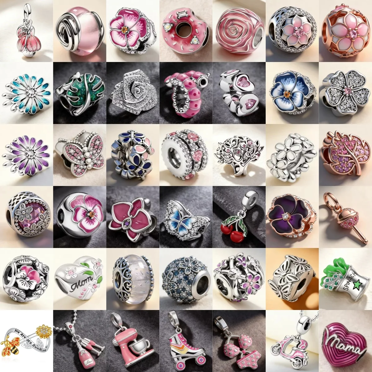 Abalorios Colgantes de Plata S925 con Diseño de Múltiples Flores, Oruga, Motocicleta y Patines, Ideales para Pulseras de Niñas, Joyería y Regalos DIY