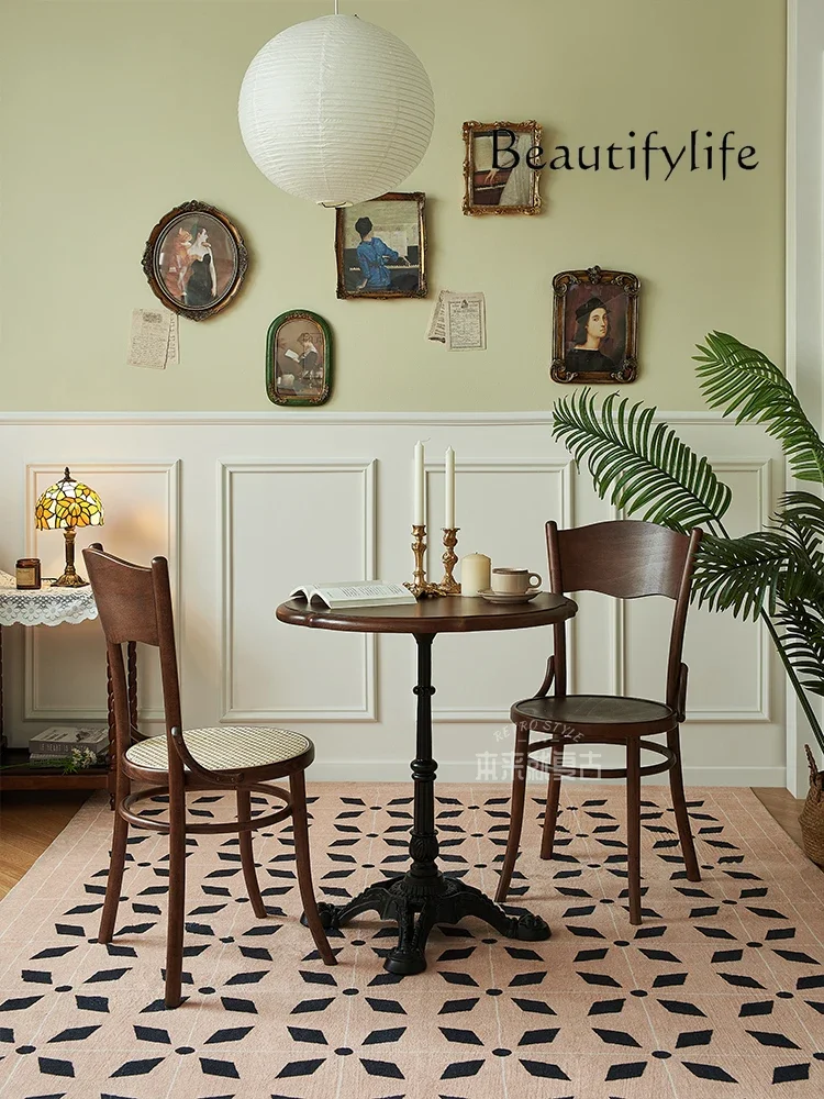 

N45 Ретро обеденный стул из цельного дерева, простой обеденный стол и стул для французского ресторана, старинный стул из ротанга