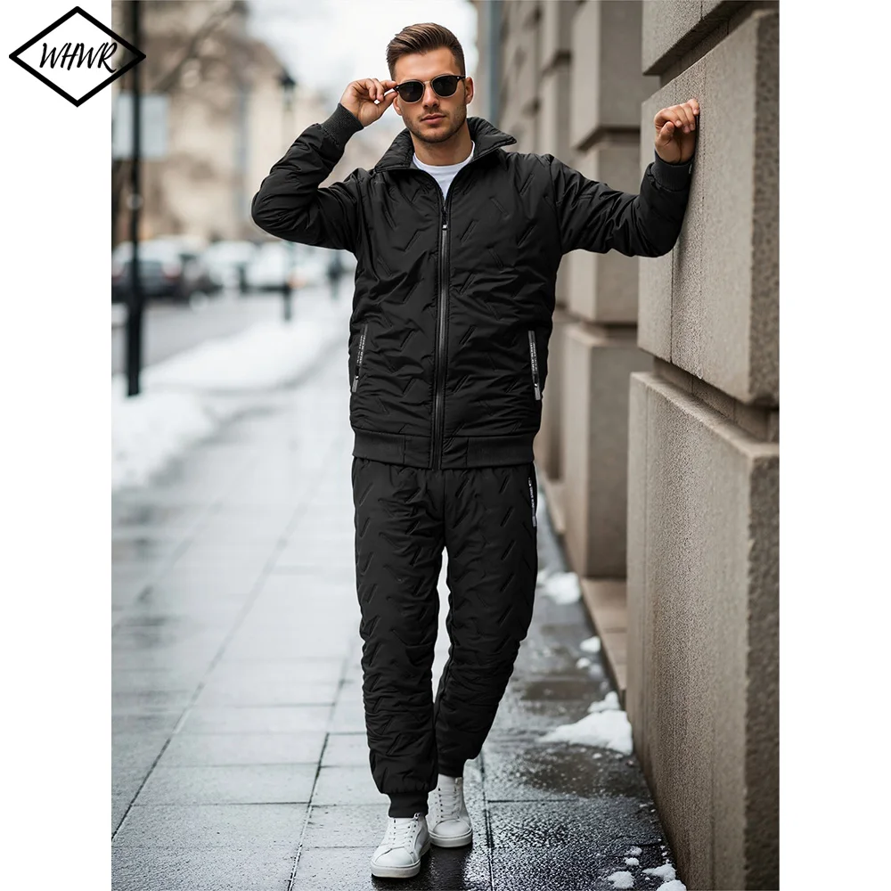 

Winter Men's Sports Suit Fleece Warm Down Jacket and Pants 2 Piece Set Thick Casual Coat and Sweatpant Tracksuits Clothing