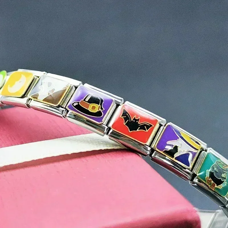 9mm New Halloween Elements Stainless Steel Module Bangle Italian Charm Bracelet Welding DIY Elastic Wristband Splicing Belt Gift