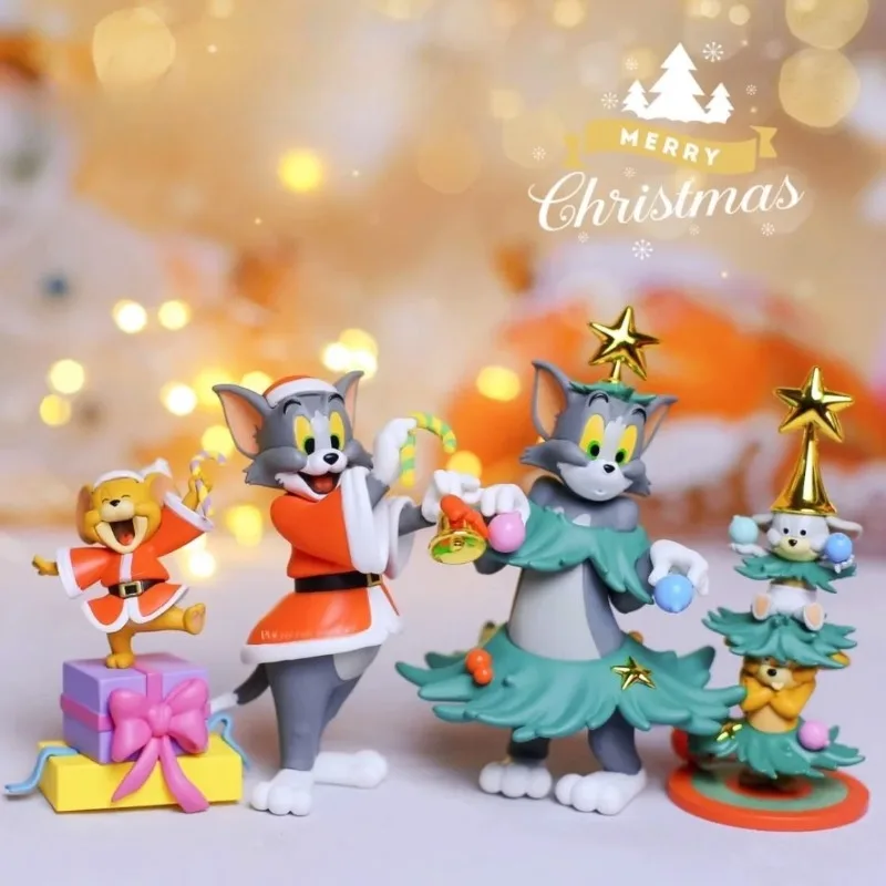 MINISO Blind Box Tom and Jerry Merry Kawaii Kids Christmas  Action Figure Birthday Gift Cute Collectible Toy Desktop Decoration