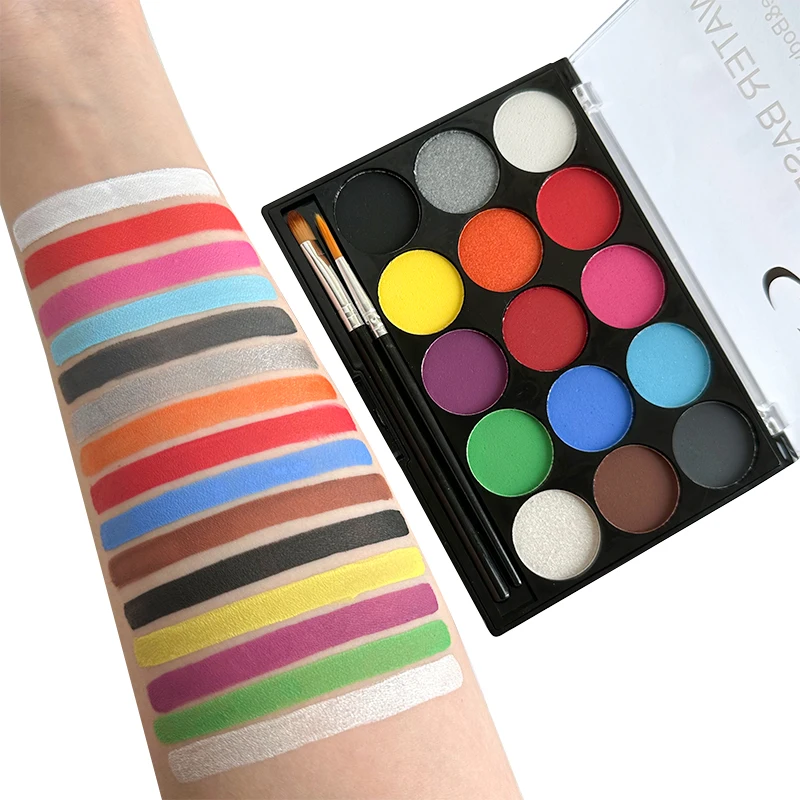 15 Colors Watercolor Face Painting Pigments Set Portable Washable Pearlescent Water Solubility Paints Lightfastness Makeup Party