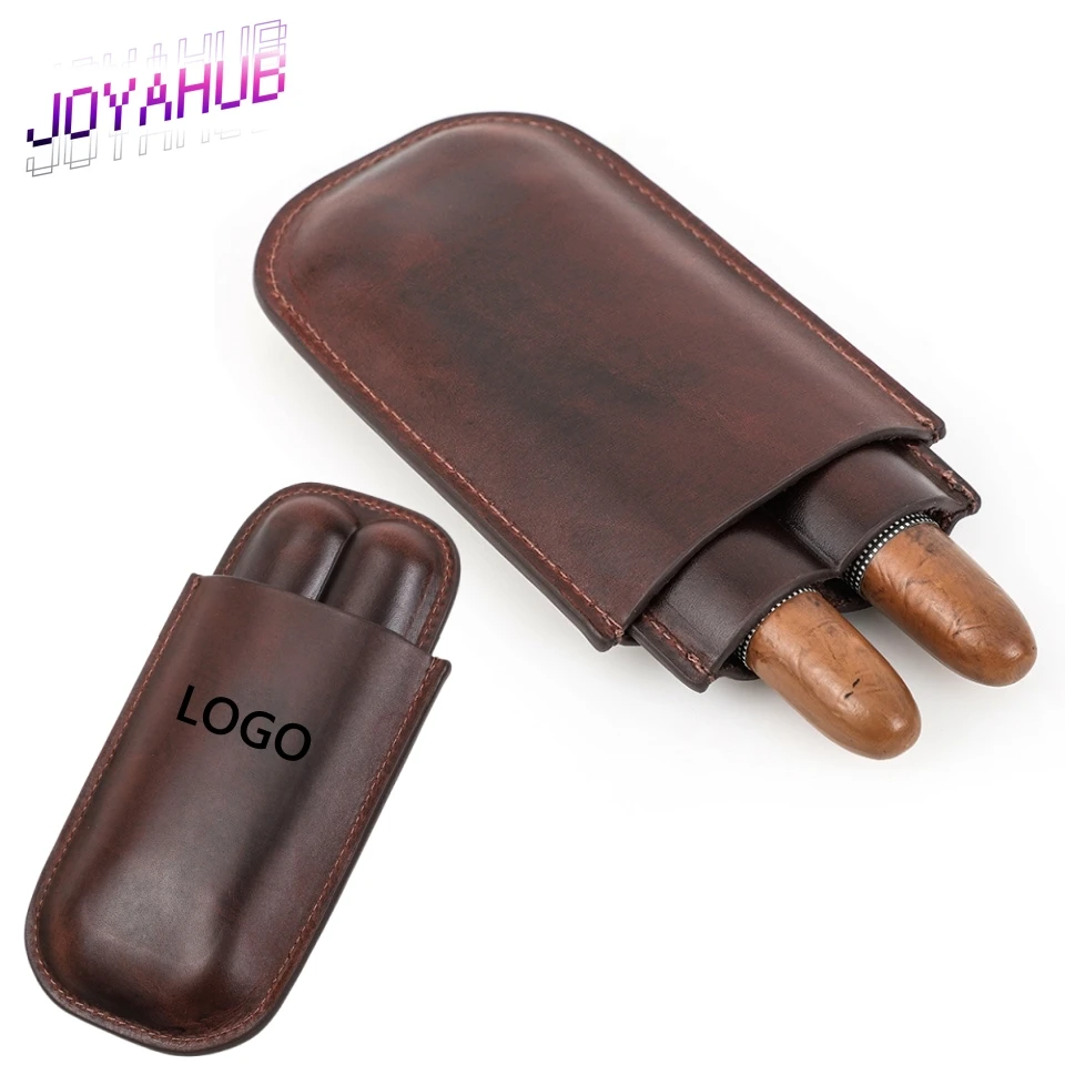 

Custom Crazy Horse Leather Travel Humidor 2-Cigar Capacity with Secure Buckle&Vintage Finish Outdoor-Ready Cigar Case for Gift