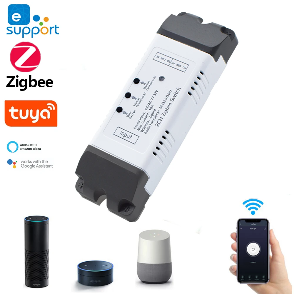 4/2/1CH Zigbee Smart Switch 12V 24V 220V AC DC APP Remote Control RF433 Light Switch 10A Rele Relay Self-locking Interlock Jog