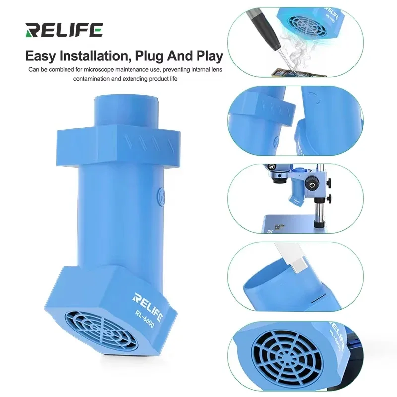 RELIFE RL-6600 Microscope Smoke Extractor 8500R/MIN Effectively Removes Oil Fumes Easy Installation Ventilating Fan Repair Tool