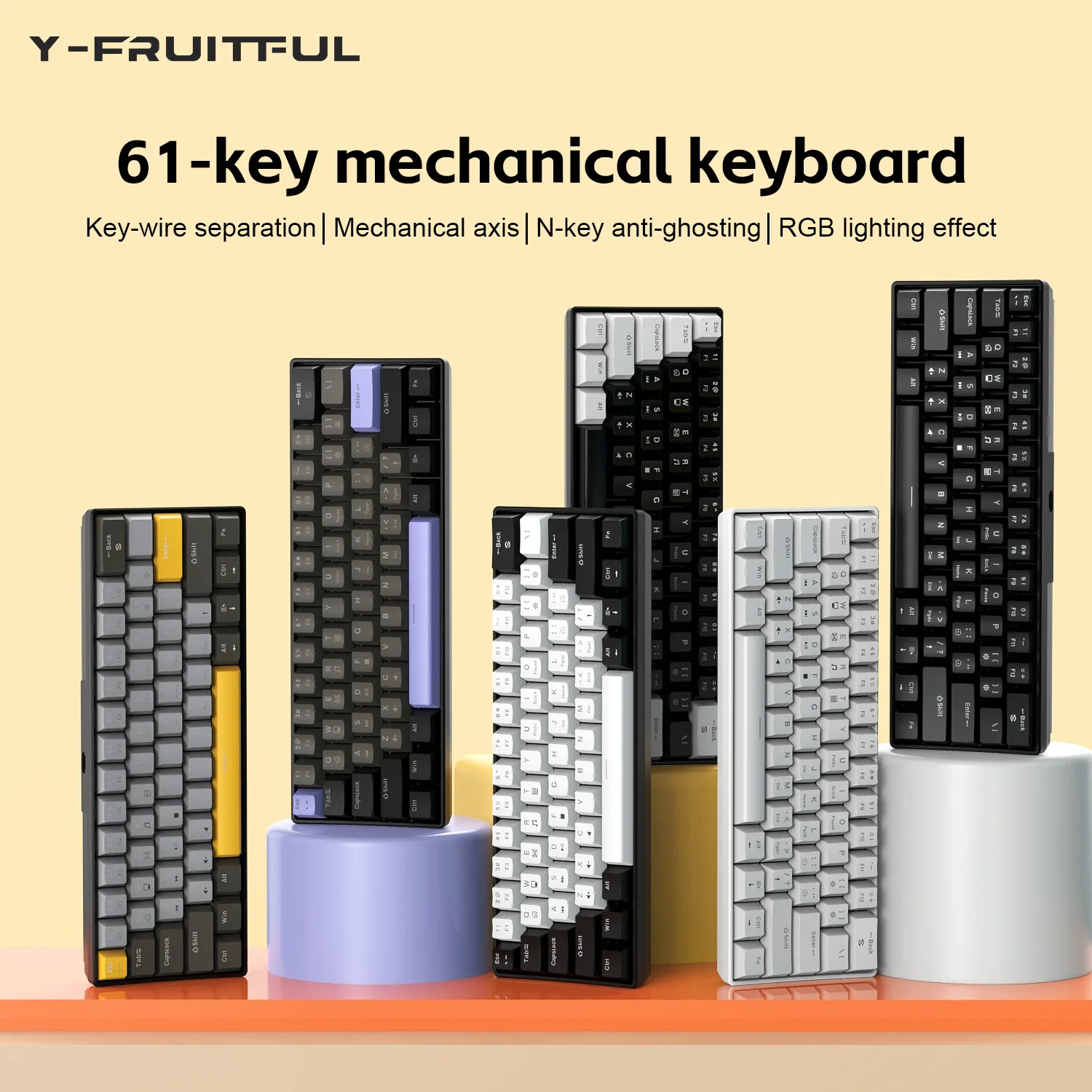 Teclado gamer Wired Mechanical Keyboard with 60% ergonomic 61 keys keyboards Pc key board Mini portable Computer black white