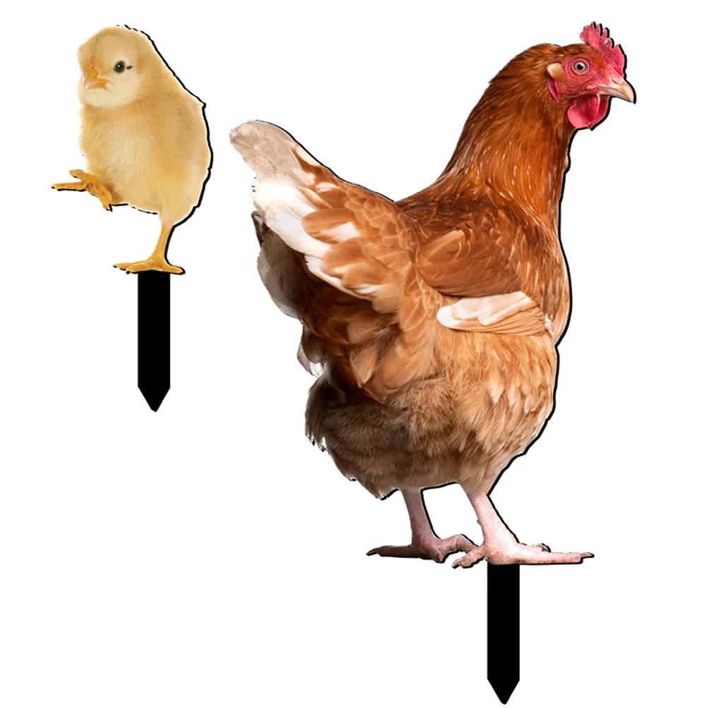 2 Pcs Hen Chick Ground Plug Decorative Chicken Insert Yards Outdoor Adornment Stake Garden Sign Lawn Acrylic Accessory