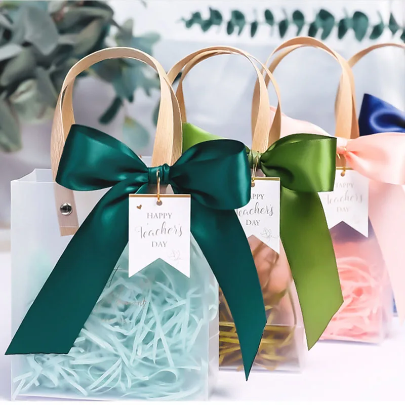 Bolsa de regalo de PVC con asas bolso de mano de hierba de rafia para recuerdo de boda bolsas de regalo para fiesta de cumpleaños decoración de Acción de Gracias para Baby Shower