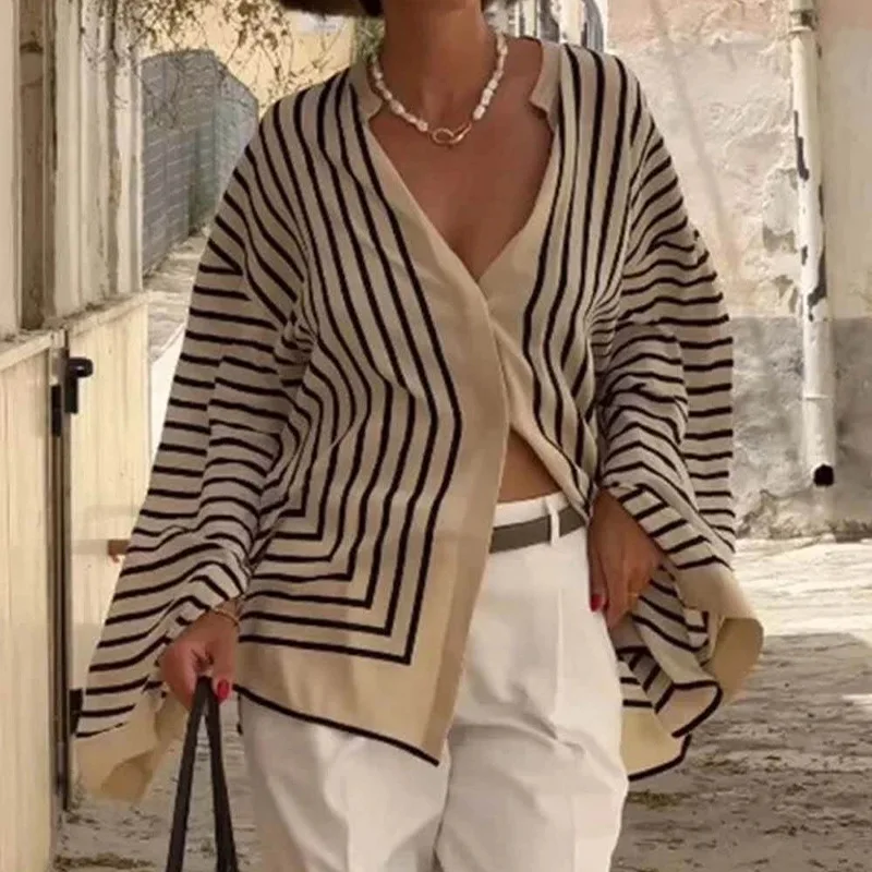 Long Sleeve Shirt 2026 Spring/Summer Striped Loose Women's Cardigan Shirt