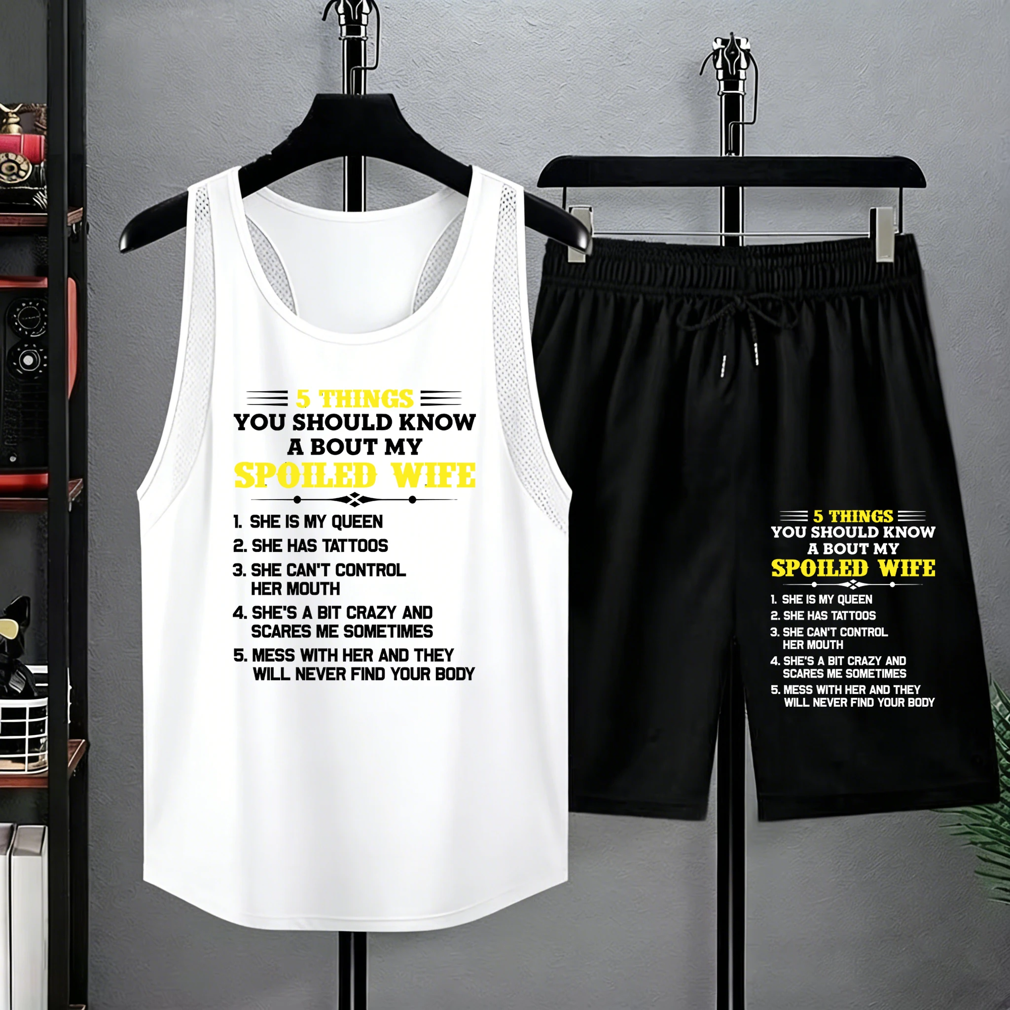 

5 Things You Should Know About My Spoiled Wife Pattern Men Summer Running Casual Vest Mesh Daily Tank Top Set Loose Beach Bottom