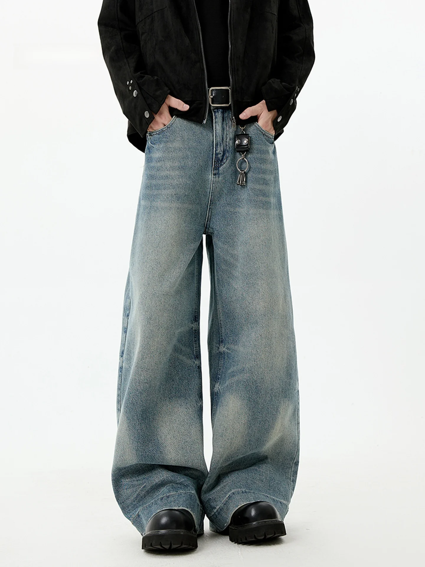 

Ретро-джинсы американского стиля для мужчин, утепленные, осенне-зимние, прямые, широкие, свободного кроя, повседневные, комфортные