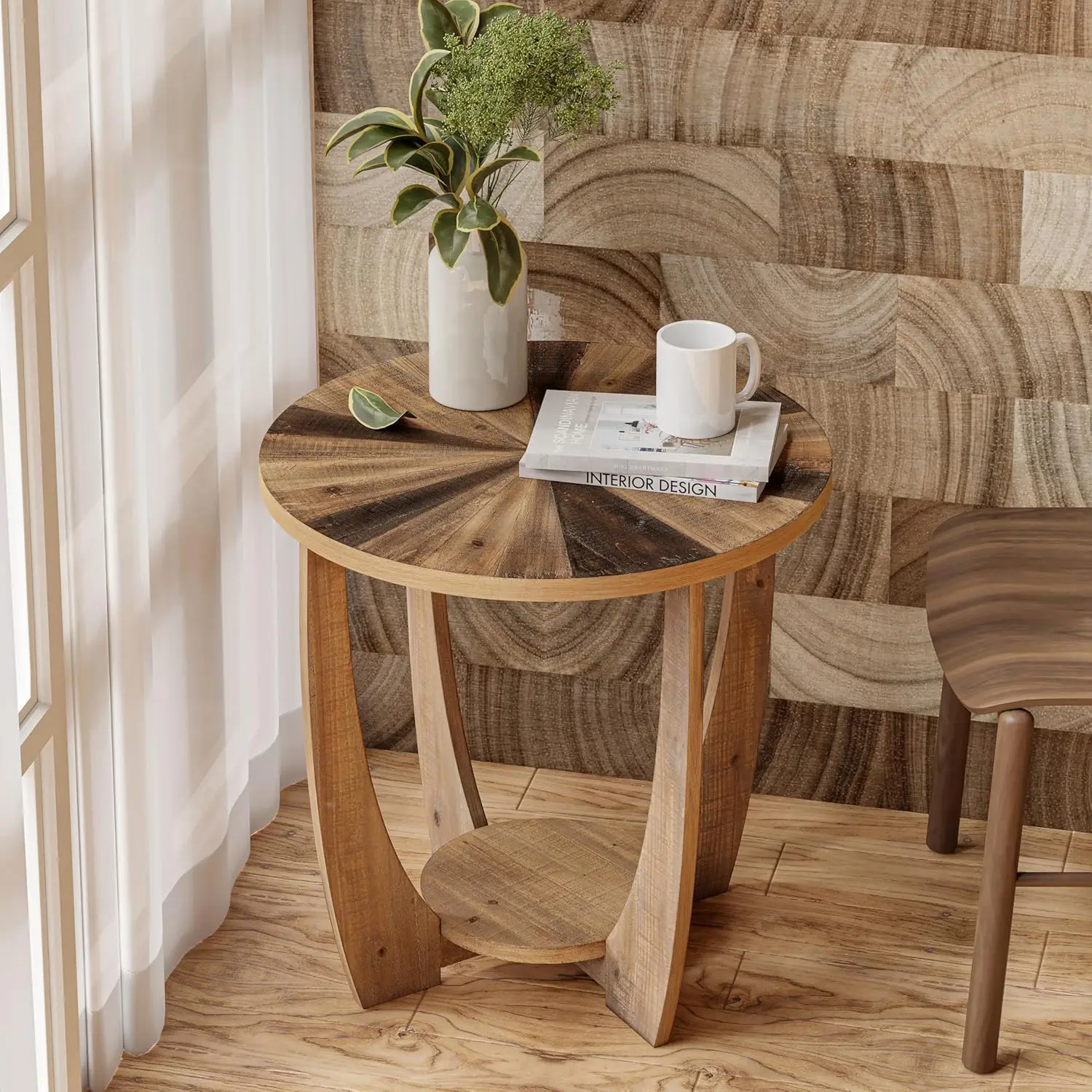 

Rustic Farmhouse End Table, French Country Accent Side Table for Family, Dinning Or Living Room, Small Spaces, Storage Shelf