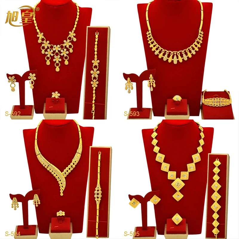 

XUHUAGN Fashion Flower Necklaces for Women 24k Gold Plated Dubai Indian Charm Bride Wedding Jewellry Sets Party Gifts Wholesale