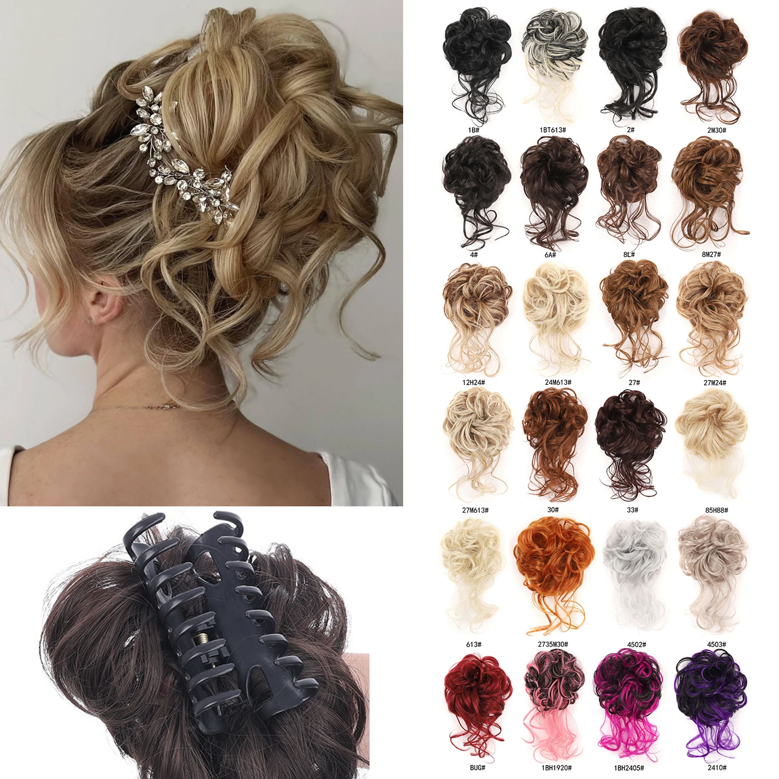 Synthetic Curly Messy Claw Clip Ponytail Bun Soft Heat Resistant Easy Install Tousled Updo for Women Daily Party Hair Accessory