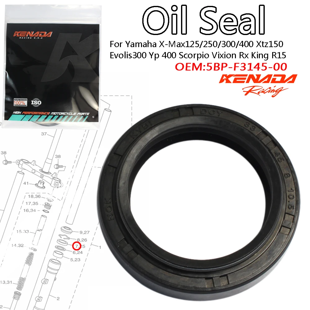 

KENADA Racing Fork Oil Seal For Yamaha X-Max125/250/300/400 Xtz150 Evolis300 Yp 400 Scorpio Vixion Rx King R15 5BP-F3145-00