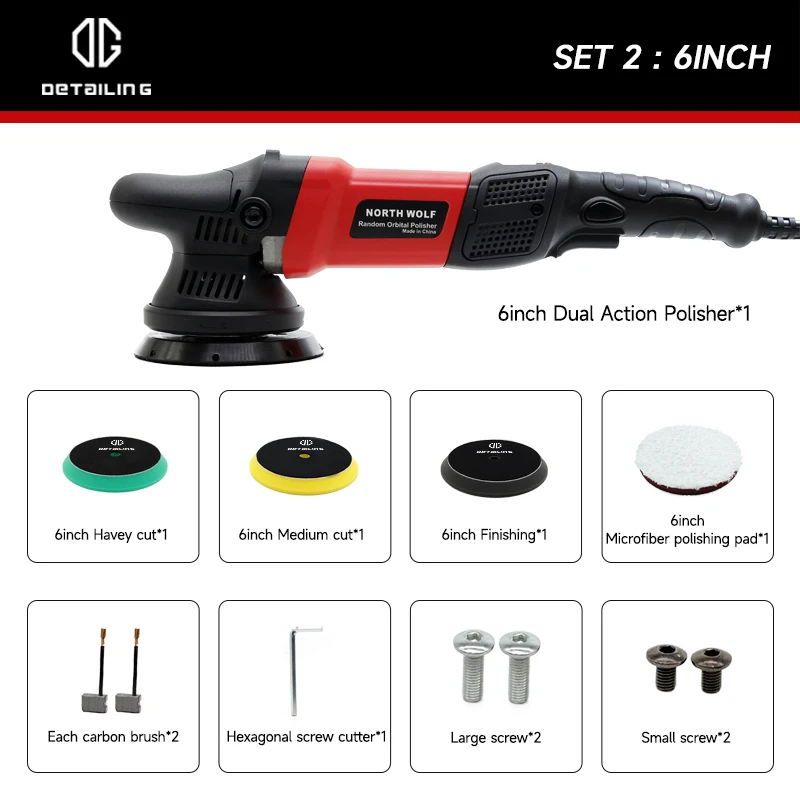DETAILING 900W Auto Dual Action Polijstmachine 15mm / 21mm Orbitale Polijstmachine 5/6 Inch Pads Kit voor Auto Polijsten Buffing