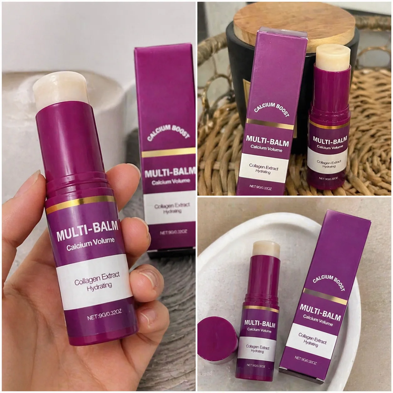 Calcium Boost Collagen Multi Balm Hydrating Moisturizing Stick for Lips Eyes Face Neck Portable Daily Skin Care Balm Stick