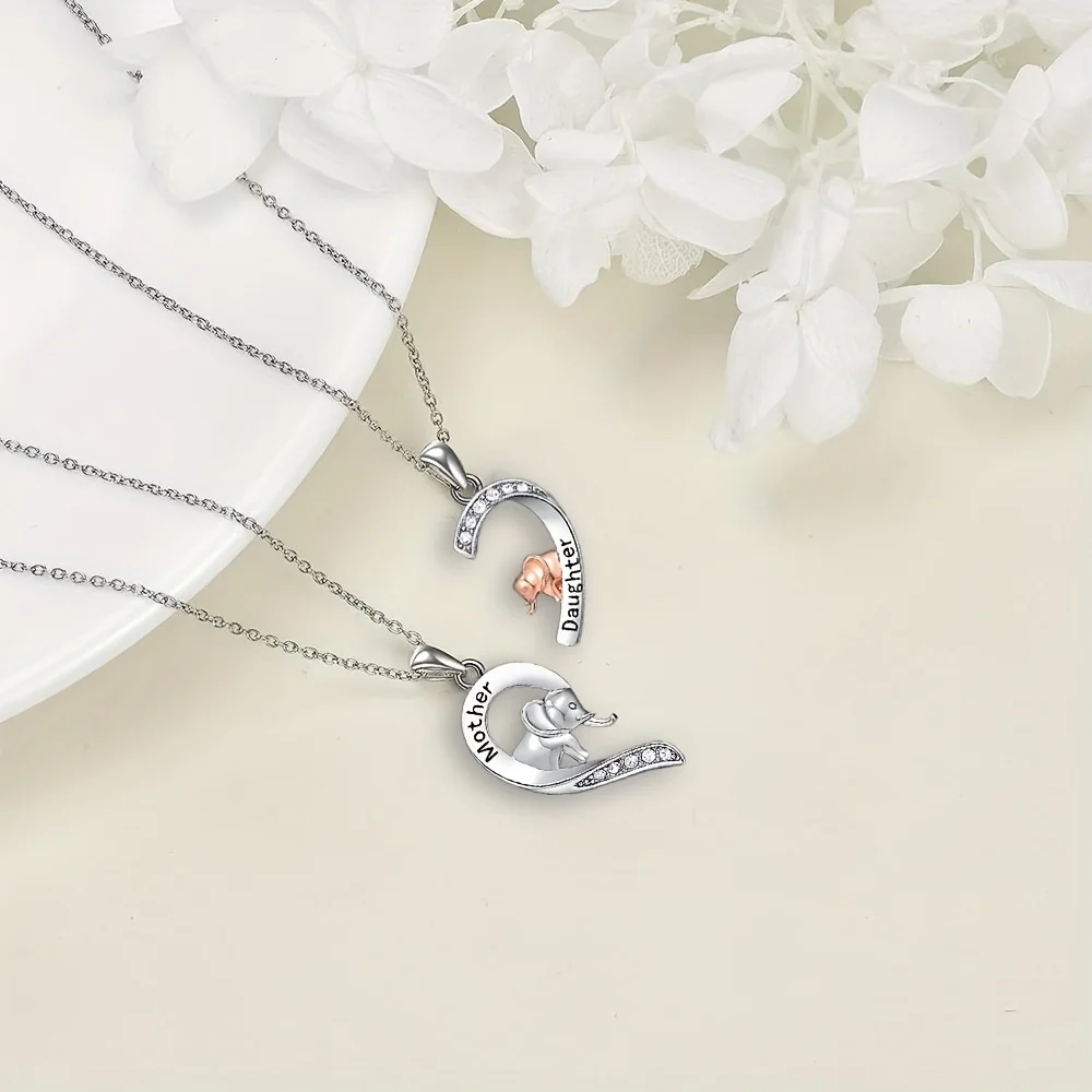 2pcs Mom & Daughter Elephant Necklace Set Beautifully Crafted for Mothers Day, Birthday - A Meaningful Keepsake to Celebrate