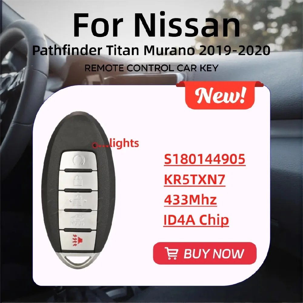 

Jingyuqin 5 кнопок 433 МГц 4A-pcf7938x чип S180144905 KR5TXN7 для Nissan Pathfinder Titan Murano 2019-2020 смарт-карта дистанционный ключ