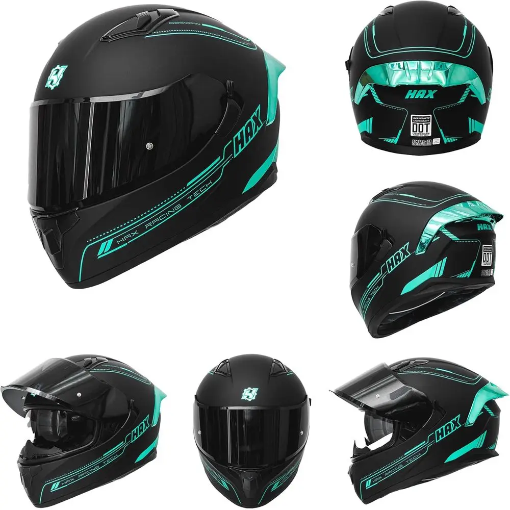 Casco moto integrale con doppia visiera per adulti - Approvato DOT, nero opaco, taglia XL