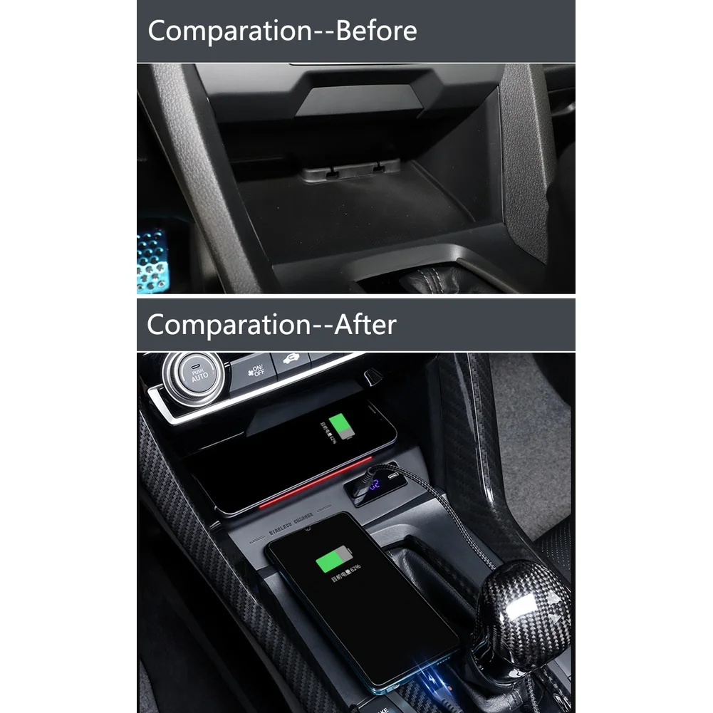 Wireless Power Delivery System 15W for Honda Civic 10th Gen 2016 2020 Compatible with Most Smartphones and Built-in Display