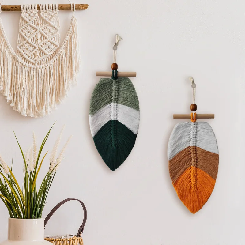 

Boho Home Decor Bedroom,Set Of 2 Woven Leaves Wall Hanging For Background Room,Room Wall Decoration Accessories,Farmhouse Decor