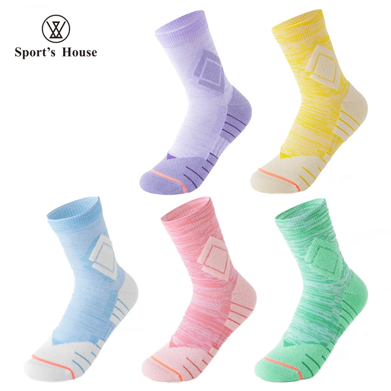 SPORT\'S HOUSE Women\'s mid-tube running socks for spring and summer Towel bottom breathable non-slip fashion sports socks