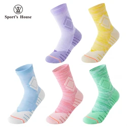 SPORT'S HOUSE Women's mid-tube running socks for spring and summer Towel bottom breathable non-slip fashion sports socks