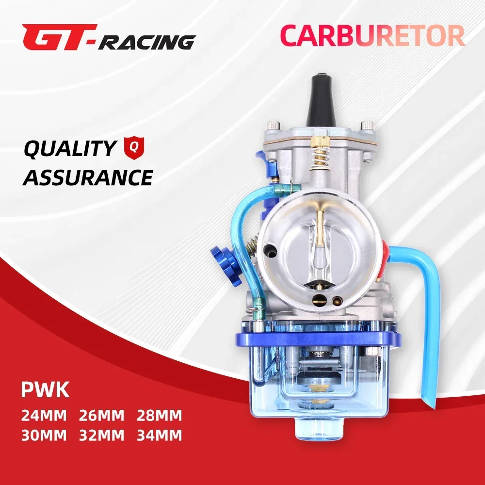 Motorcycle Flat Curtain Carburetor with Blue Transparent Carburetor Cover PWK 24 26 28 30 32 34mm Racing Carburetor 2T 4T