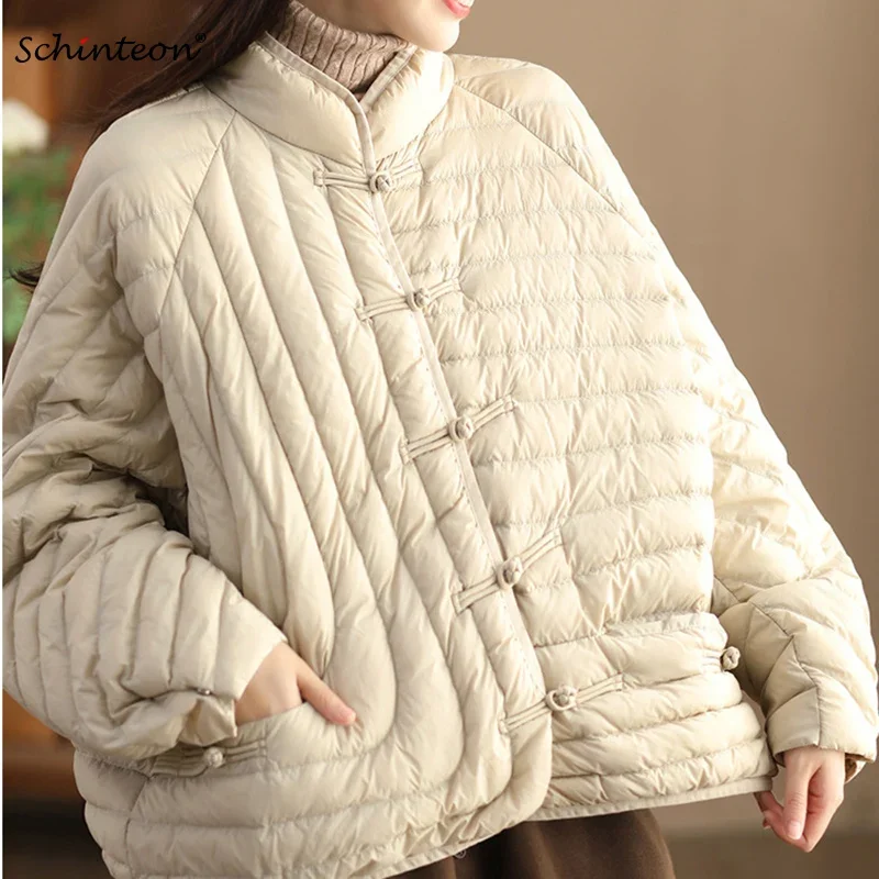 Schinteon Women Ultralight White Duck Down Jacket Over Size Loose Casual Autumn Winter Outwear Vintage Coat 2026 New