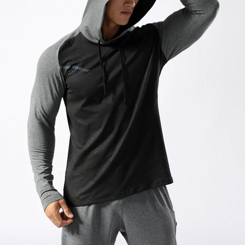 Autumn Hooded Patchwork Contrasting Color Slim Fit Sports T-shirt Winter Comfortable Fashionable Casual and Versatile Top