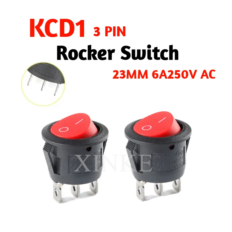 

5pcs KCD1-105 Diameter Round Boat Rocker Switches Black Mini Round Red Withnot Lamp 3 Pin ON-OFF Rocker Switch