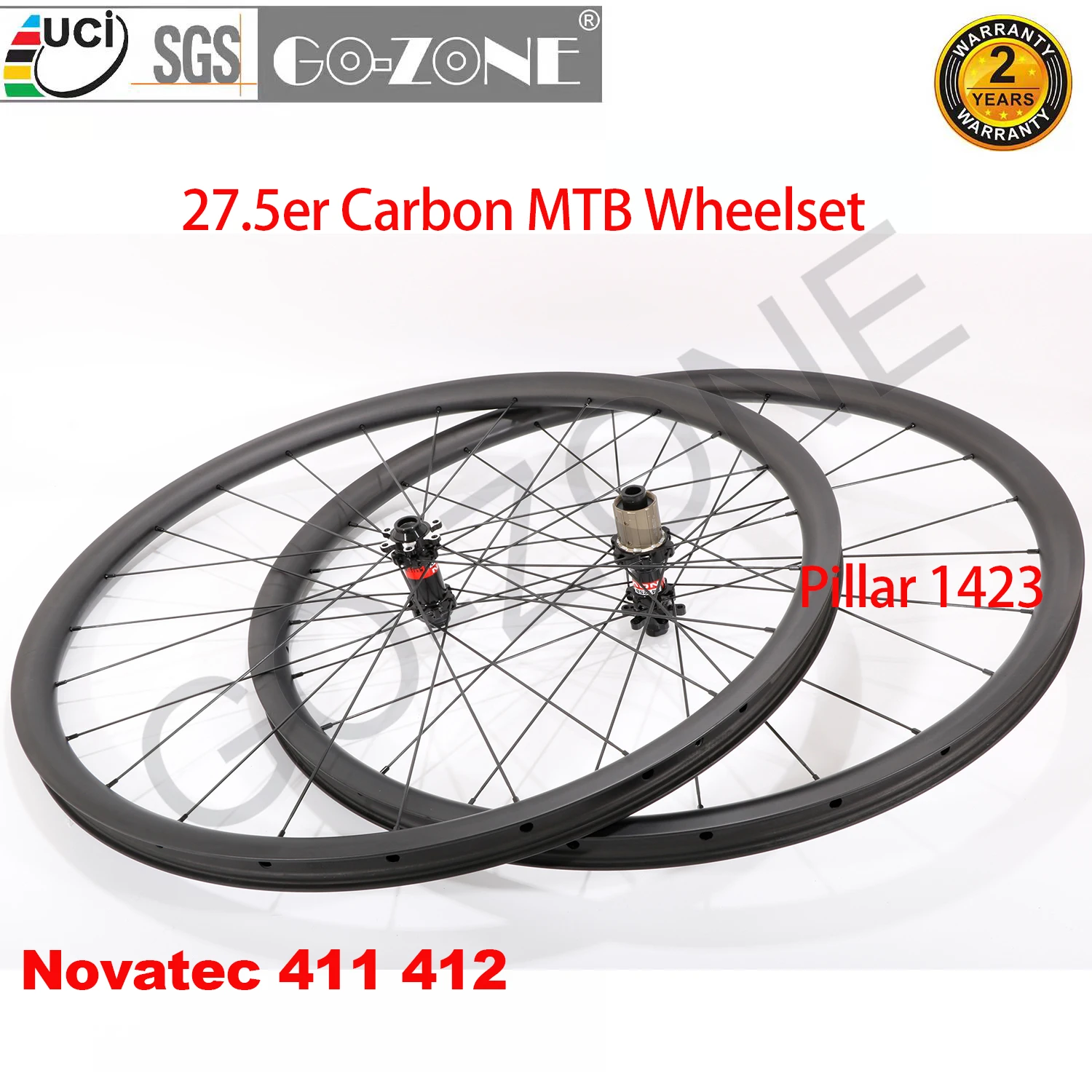 Outdoor Bicycle Parts 27.5er MTB Wheels Carbon Tubeless Novatec 411 412 Thru Axle / Quick Release 24/24 Holes Novatec Wheels