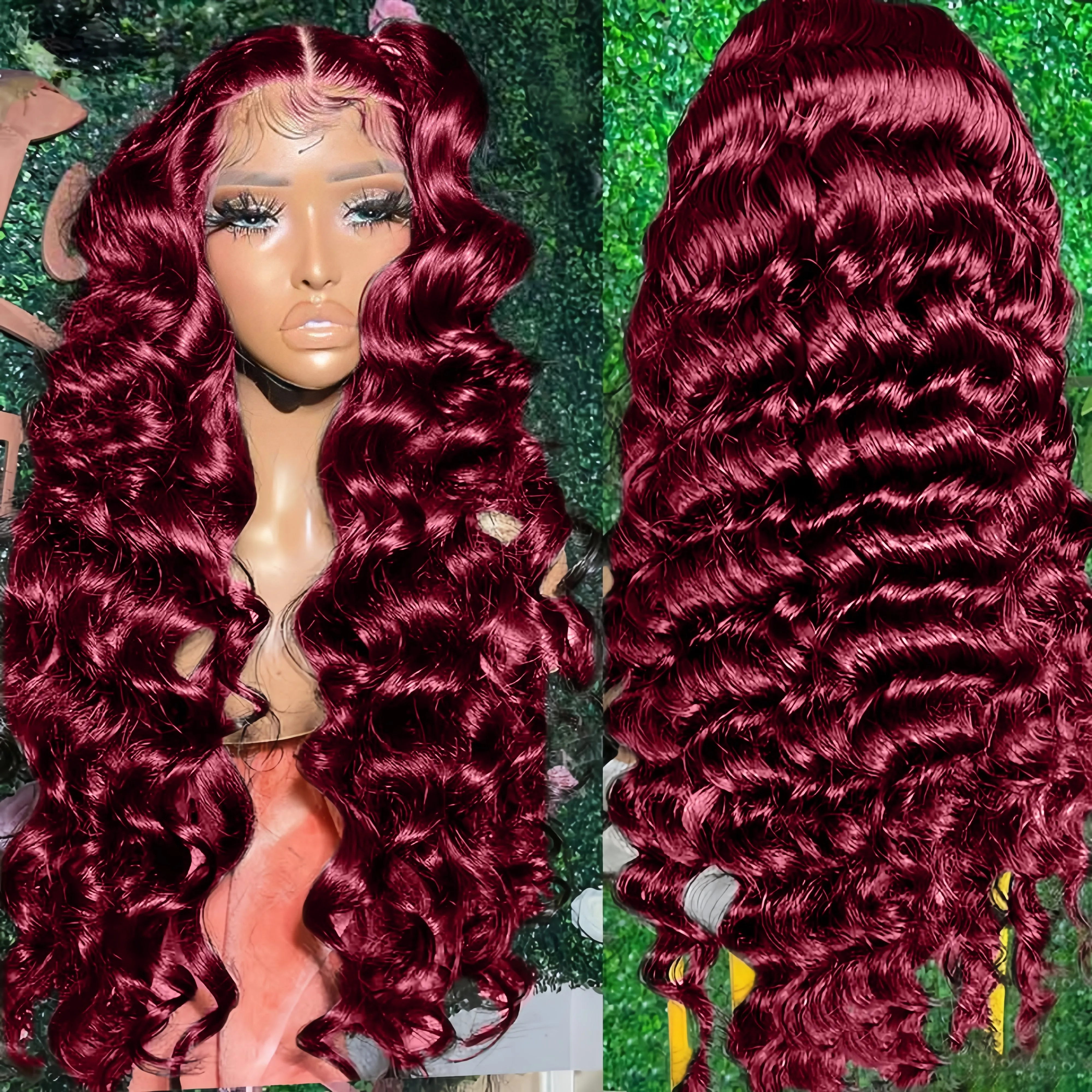

99j Red Colored 13X6 Curly Loose Nature Wave Lace Front Human Hair Wigs 30 Inch Burgundy 13x4 Deep Water Wave Lace Frontal Wig