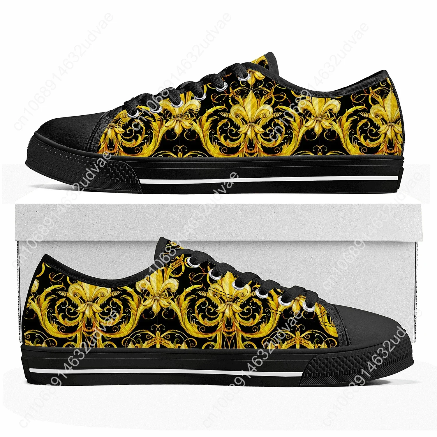 Luxury Golden Floral Prints Low Top Sneakers Mens Womens Teenager Canvas High Quality Sneaker Baroque European Shoes Custom Shoe