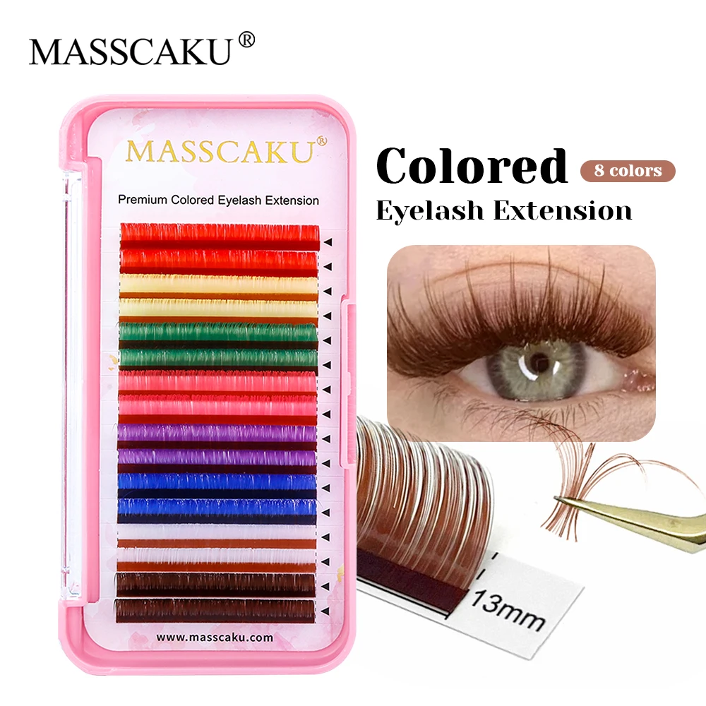 Hot Selling MASSCAKU 8-15mm Single Size Macaron Classic Regular Lashes Korea PBT Fiber Colorful Russian Volume Eyelash Bundles