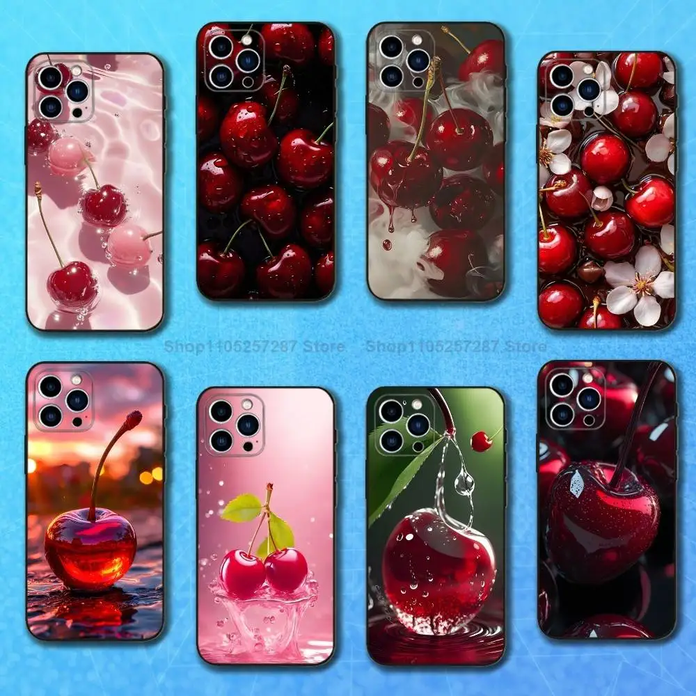 

Cute Fruit Cherries For iPhone 12,14,13,15,8,7,16,11,17,X,Mini,Plus,Pro,XR,SE,XS,Max,Soft Silicone Black Case