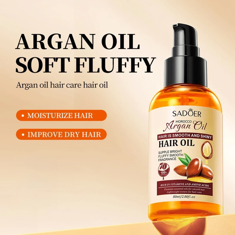 Moroccan Argan Hair Care Essential Oil 80ml, Plant Extracts Provide a Refreshing Sensation and the Oily Ingredients Are Easily Absorbed, Offering Moisturizing Benefits and Care for Damaged Hair, Helping to Improve Dry, Frizzy, and Unruly Hair, Making It Soft, Easy to Comb, and Shiny.