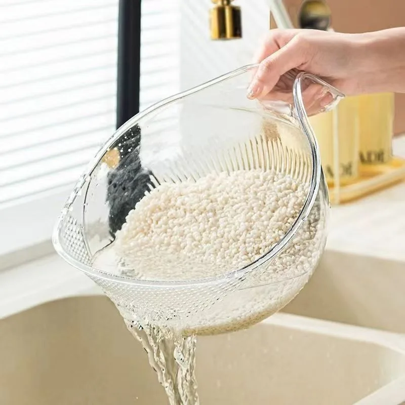 1PC Rice Washing Bowl Plastic Colander Sieve Vegetable Drainer Basket Kitchen Tools Food Beans Sieve Fruit Drainer Convenient