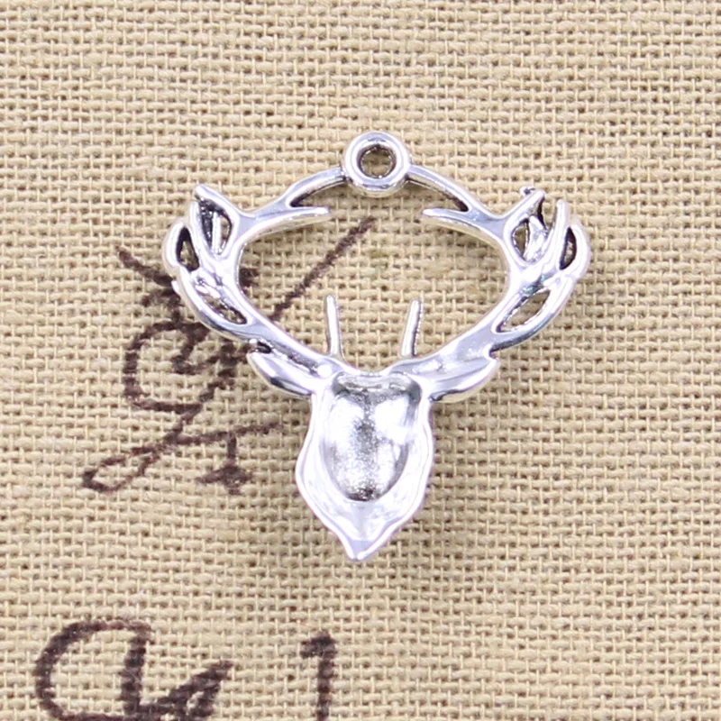 20pcs Charms Decoration Buck Deer Head 28x25mm Antique Silver Color Pendants DIY Crafts Making Findings Handmade Tibetan Jewelry