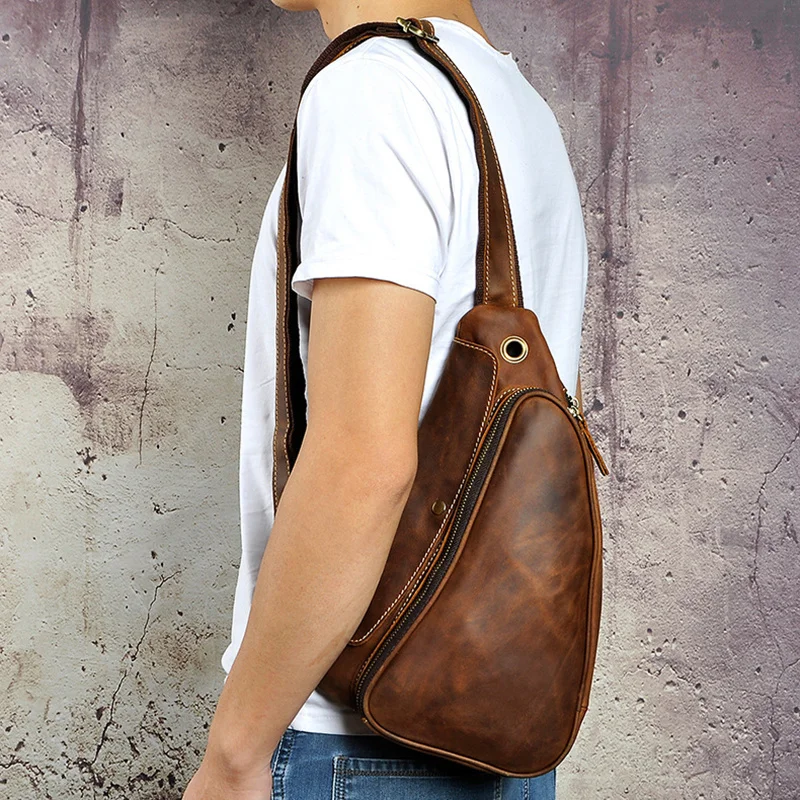 Sac à dos unique en cuir véritable pour homme, sac à dos de jour, sac à dos vintage, sac messager Cool initié, sacs de poitrine à bandoulière en cuir de vachette Elin Horse