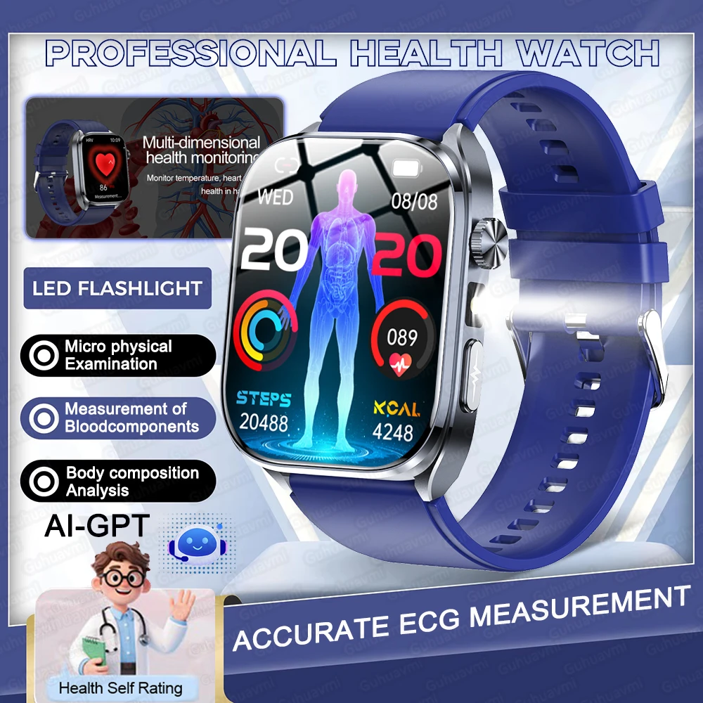 

2025New Professional Health Smart Watch Accurate ECG Micro physical Examination Blood Analysis Blood Lipid BT call Smart Watches