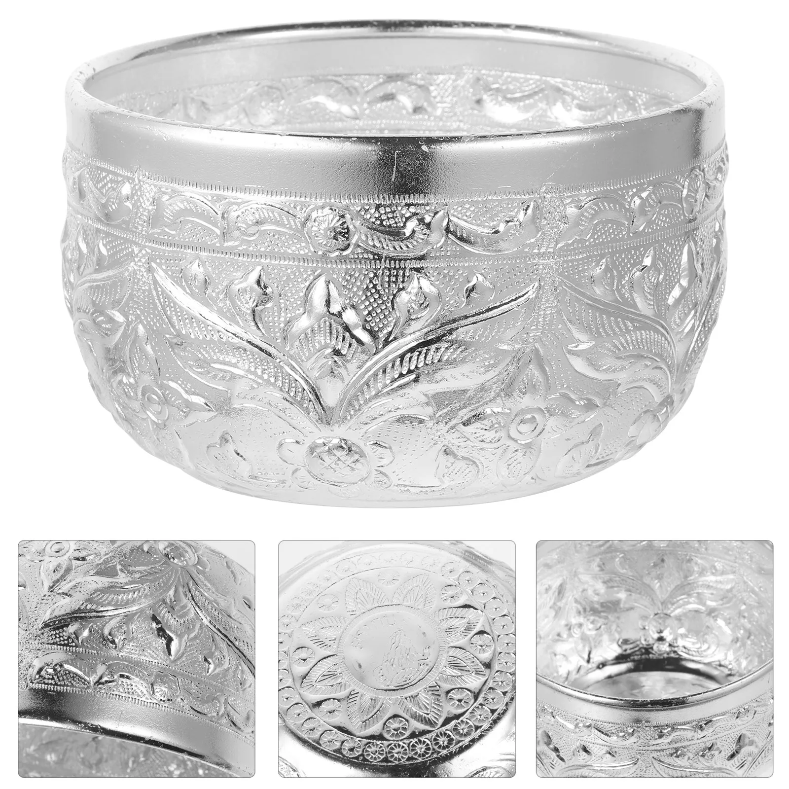 Small Thai Tin Bowl with Traditional Carved Design Essential Oil Container for Beauty Salon Aromatherapy